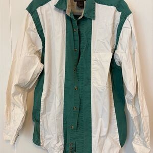 Vintage 90s Eddie Bauer Green and White Colorblock Casual Button Down Shirt